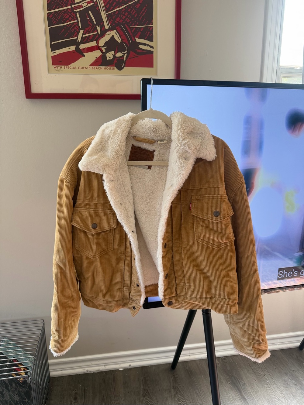 Levi's Kids Tan Corduroy Jacket with White Sherpa Lining